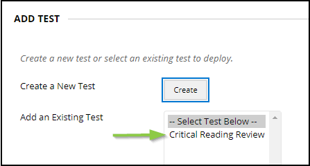 this is where you would choose a test to deploy